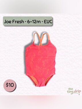 Joe Fresh Coral Pink Lace-Overlay One-Piece Baby Swimsuit (Size 6-12m)